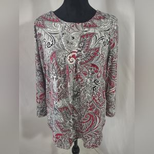 LIZ CLAIBORNE Women's Black/White/Red Long Sleeve Blouse Size Large